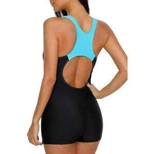 Women's Sport Training One Piece Swimwear Active Boyshort Bathing Suit L FWb